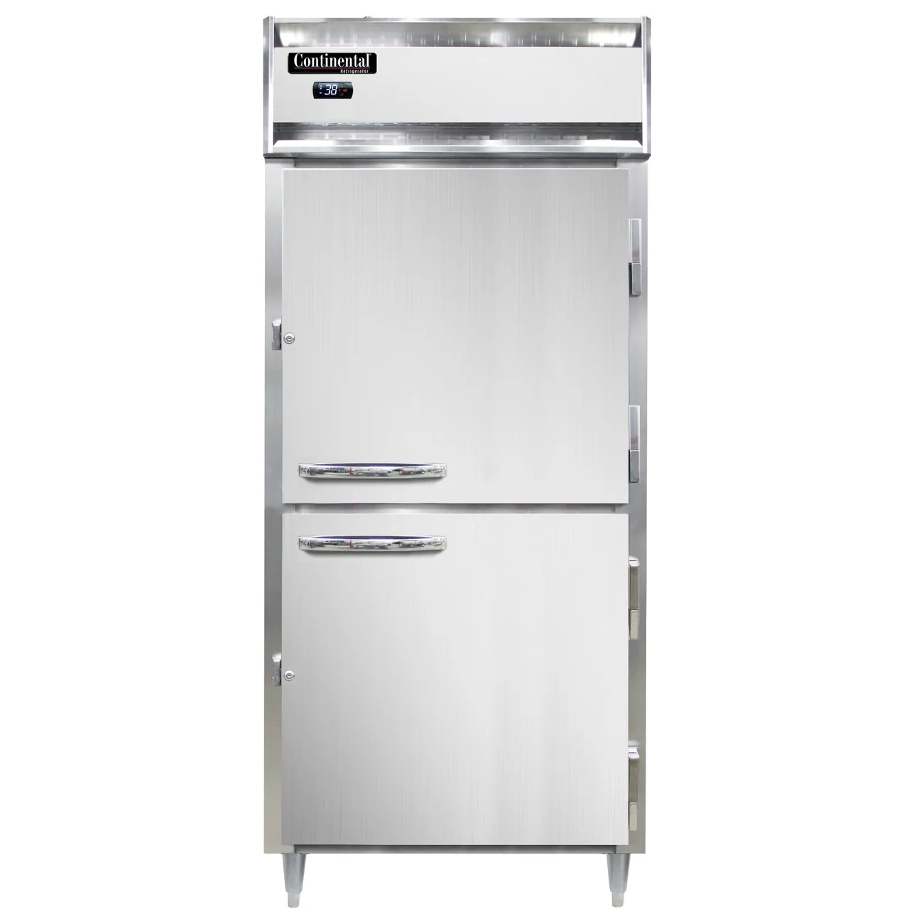 Continental Refrigerator D1RXNPTHD 36" 1-Section Pass-Thru Refrigerator w/ 4 Half Solid Doors, Stainless Steel Front Aluminum Ends, 32 cu. ft.