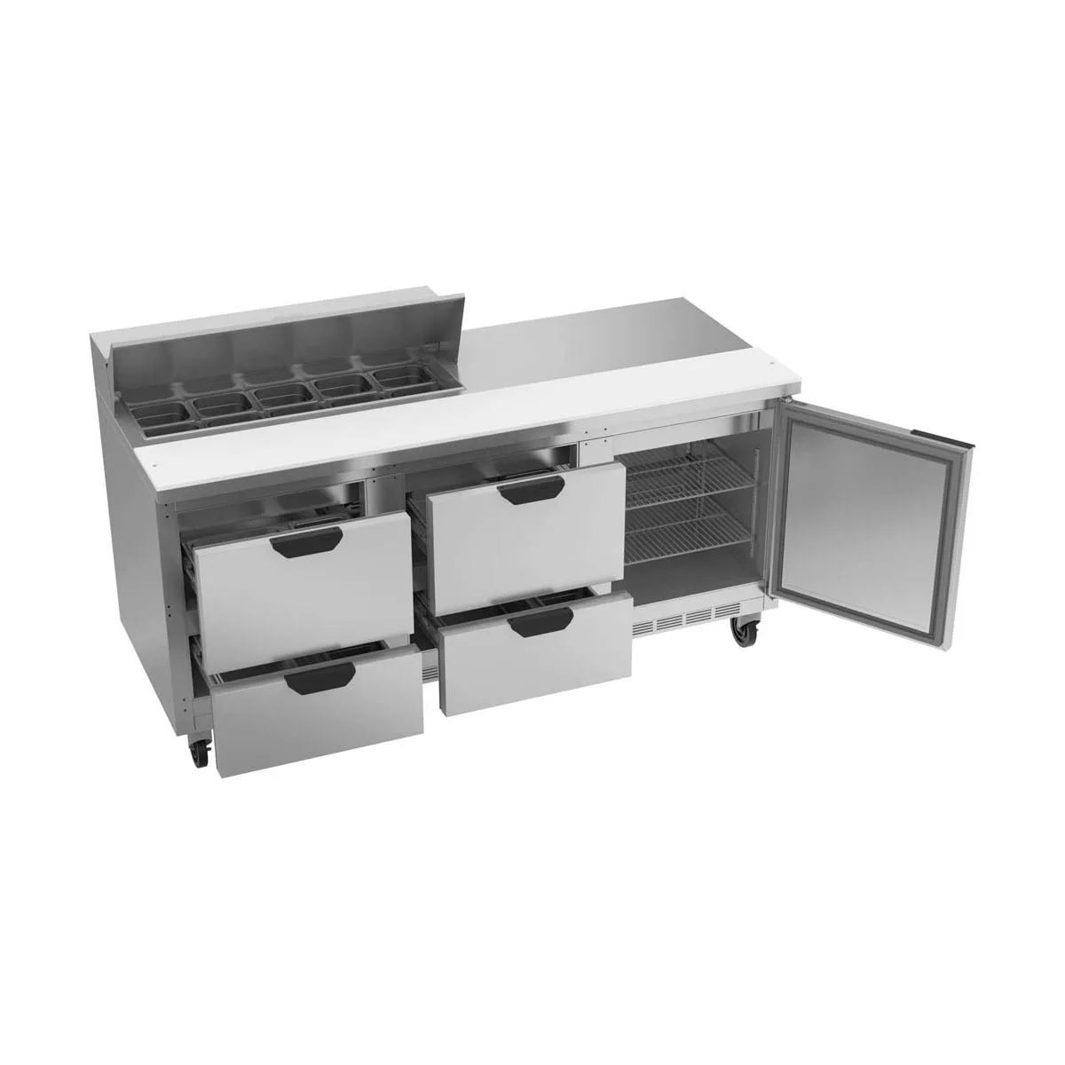 Beverage Air SPED72HC-10-4 72" Three Section Sandwich/Salad Prep Table w/ 4 Drawers & 1 Door, 10 Pans