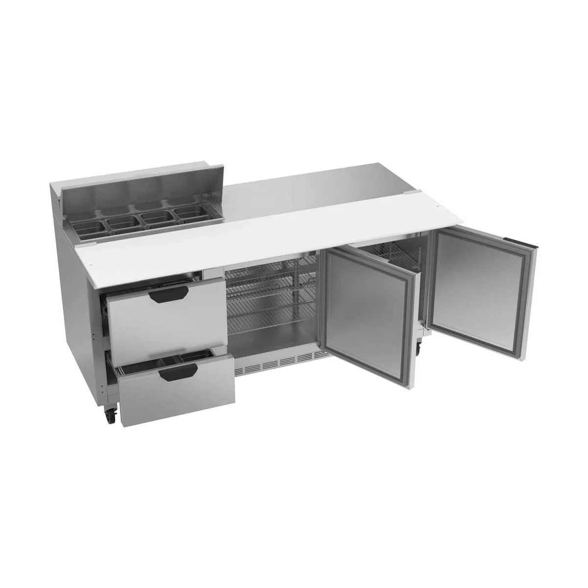 Beverage Air SPED72HC-08C-2 72" Three Section Sandwich/Salad Prep Table w/ 2 Drawers & 2 Doors, 8 Pans