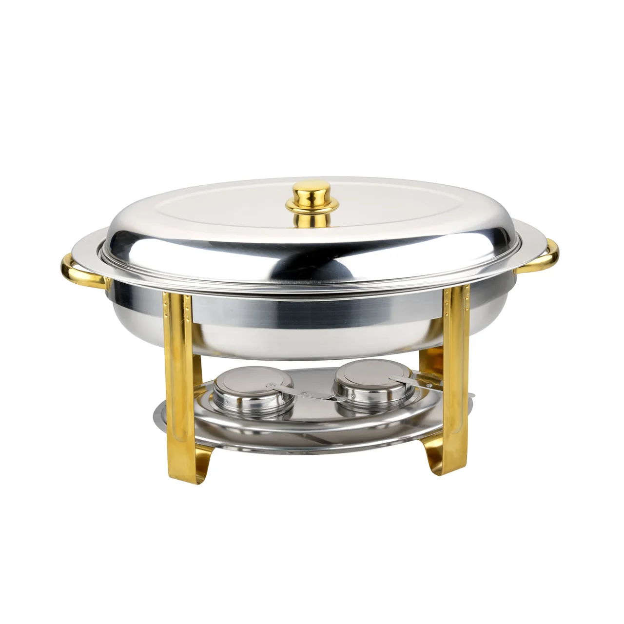 CAC China CAFR-205 Luminous Chafing Dish, 6 qt., Oval, Stainless Steel, Gold Accent Handles, Set