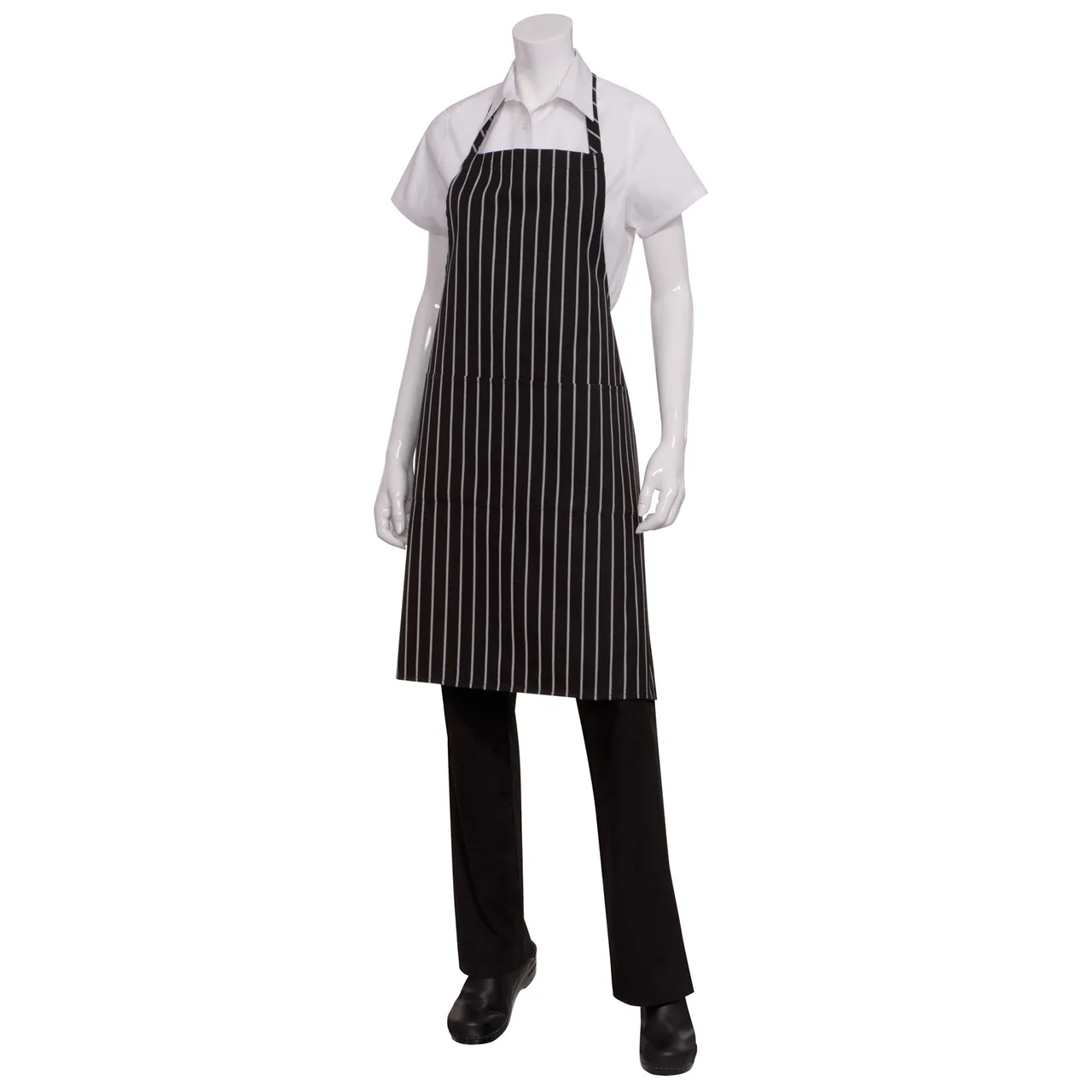 Chef Works CSBA-BCS-0 Bib Apron, 34-1/4"L x 27"W, Black Chalk Stripes, 65/35 Poly/Cotton