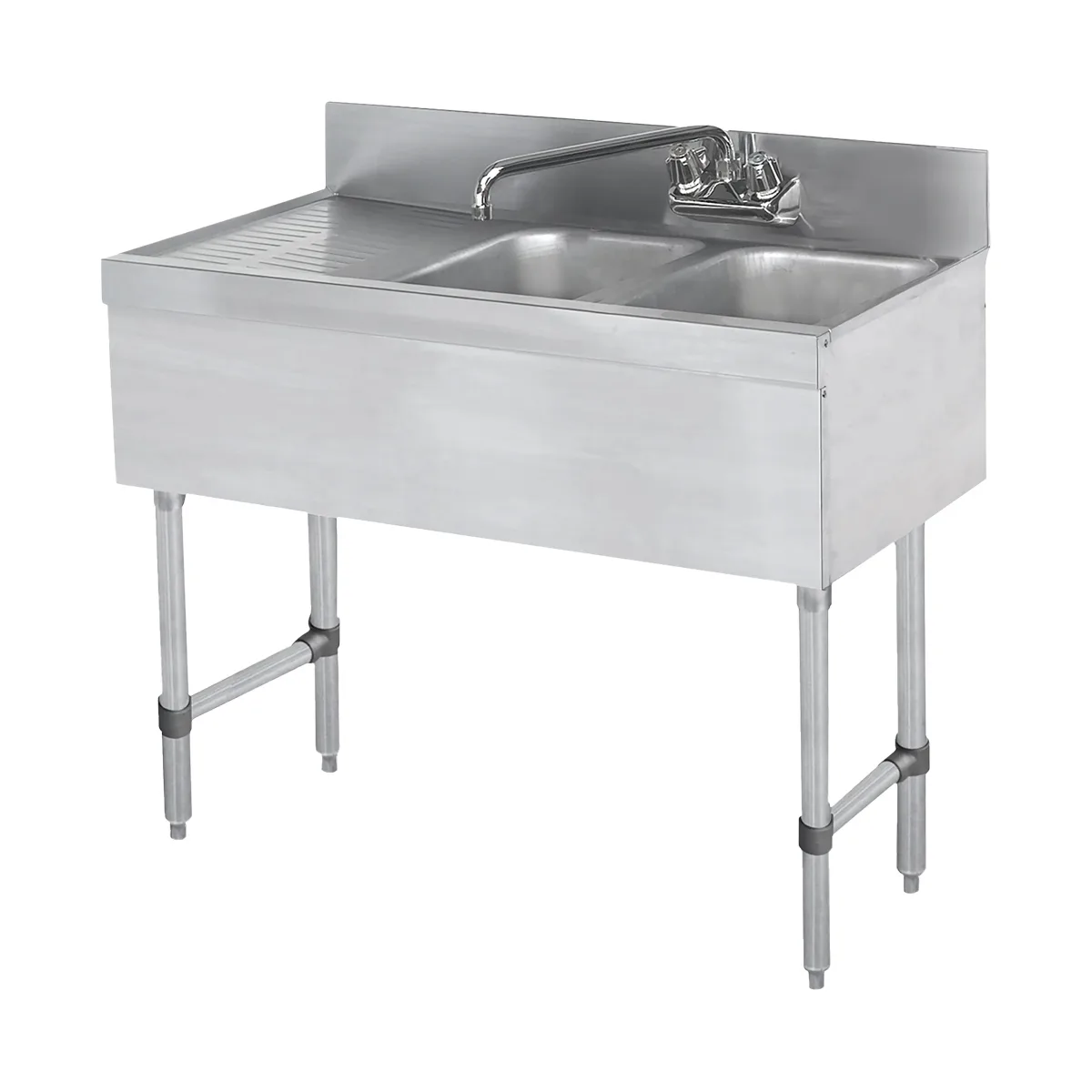 Steel Works SWBAR2B36-L 36" Underbar Sink Units, 2 Compartment with Left Drainboard