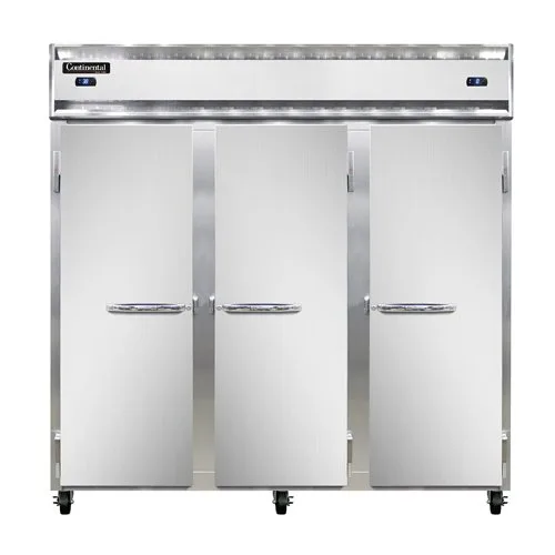 Continental Refrigerator 3RRFN 78" 3-Section Reach-In Refrigerator Freezer Combo w/ 3 Solid Doors