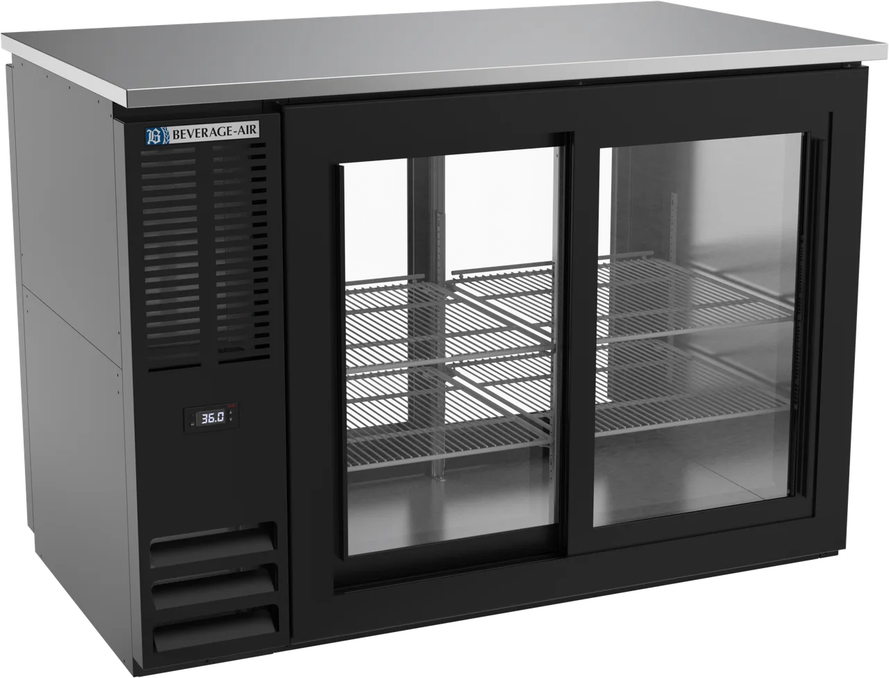 Beverage Air BBN48HC-F-GS-PT-B Pass‑Thru Cooler 48×27‑7/8×34" 12.6cu Blk 4 Doors 1/2‑Barrel Keg R290