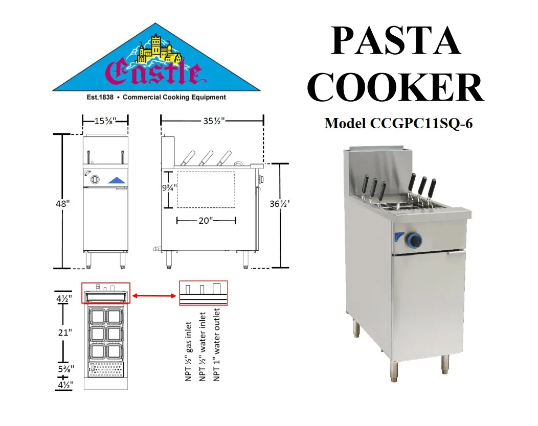 Comstock-Castle CS-PC11-6 Gas Pasta Cooker w/ 11 Gallon, Manual Fill, 70.000 BTU