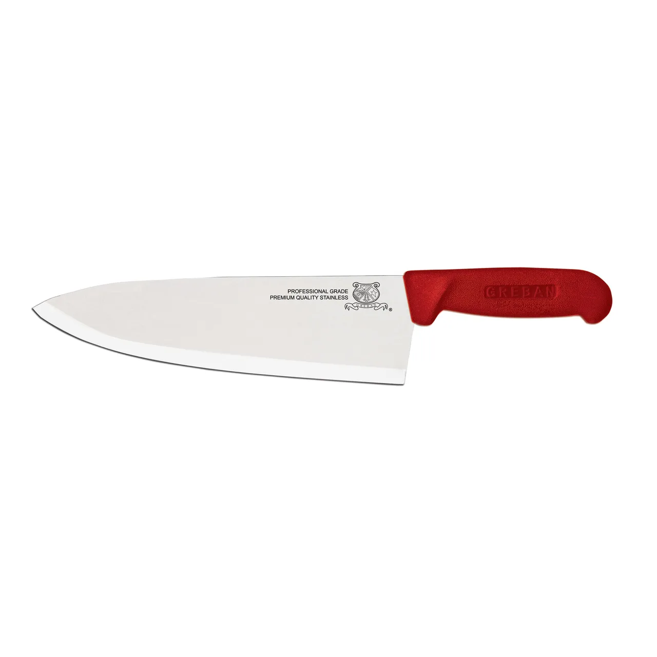 Omcan USA 12117 Chef Knife – 10" Stamped Medium Blade, Stainless Steel, Red Polypropylene Handle