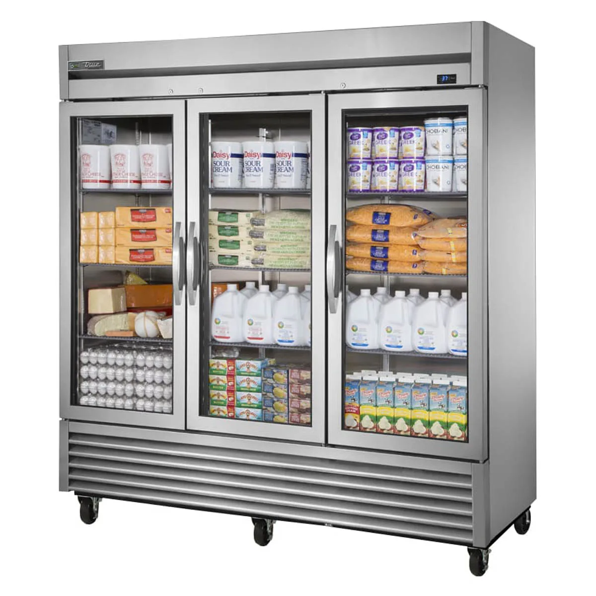 True TS-72G-HC~FGD01 78" 3-Section Reach-In Refrigerator w/ 3 Glass Doors, Bottom Mount, Stainless Steel