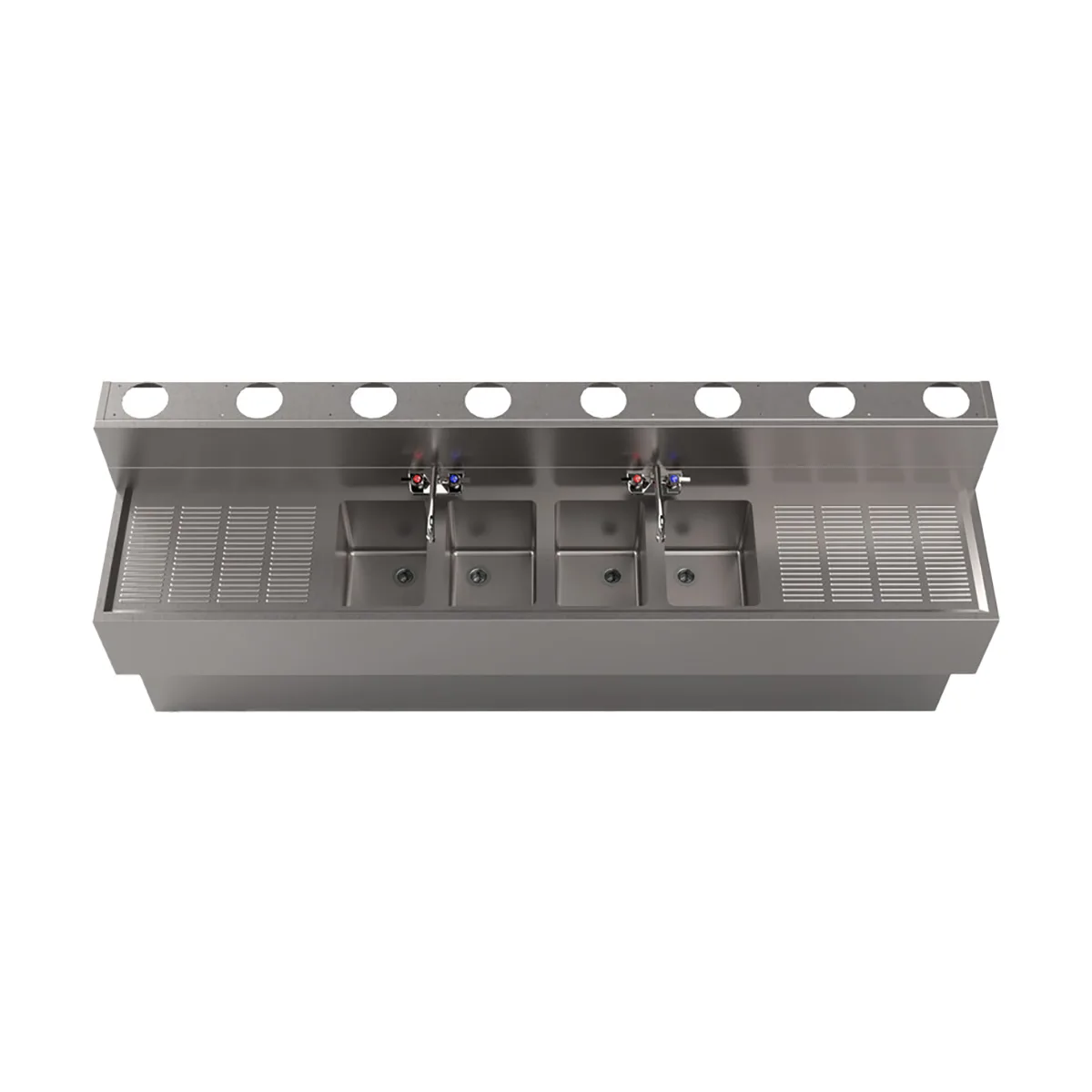 BK Resources UBDW-18-496TS Underbar Sink Units, 4 Compartment with 2 Drainboards