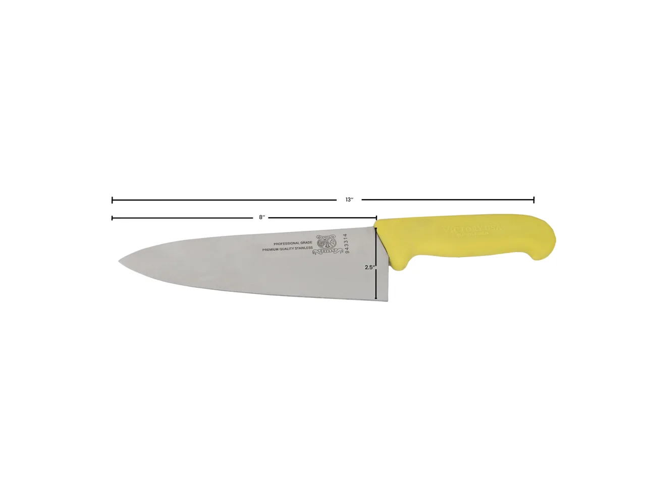 Omcan USA 23877 Chef Knife - 8" Stamped Stainless Blade, Yellow Plastic Handle