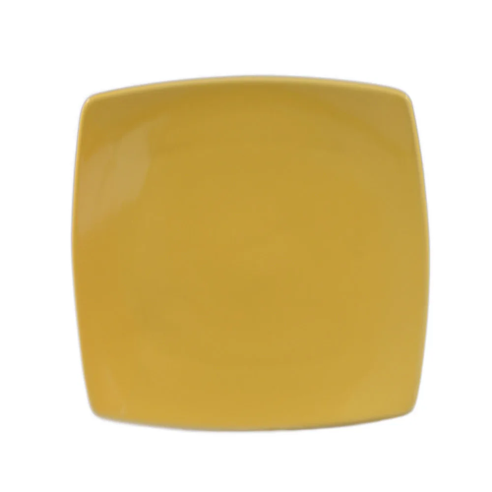 CAC China R-FS21-Y Square Plate, 11-7/8" x 11-7/8" x 1-1/4", Yellow Ceramic, Flat Edge - Dozen