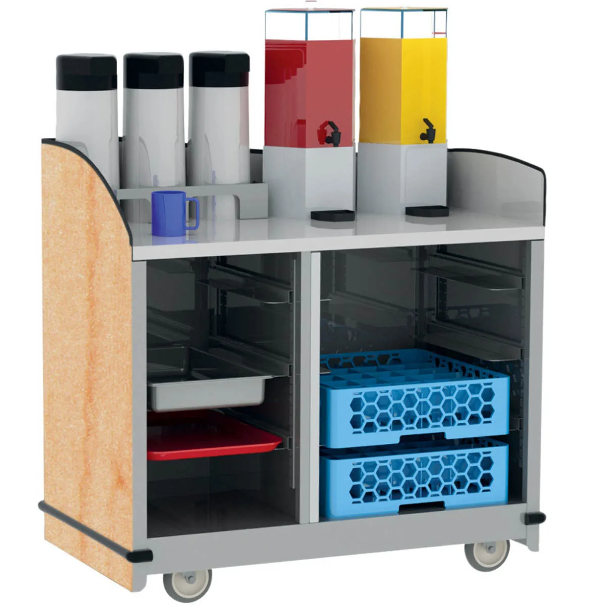 Lakeside 8708 Stainless Steel Full-Service Hydration Cart w/ Flat Top, High Sides, 2 Interior Compartments