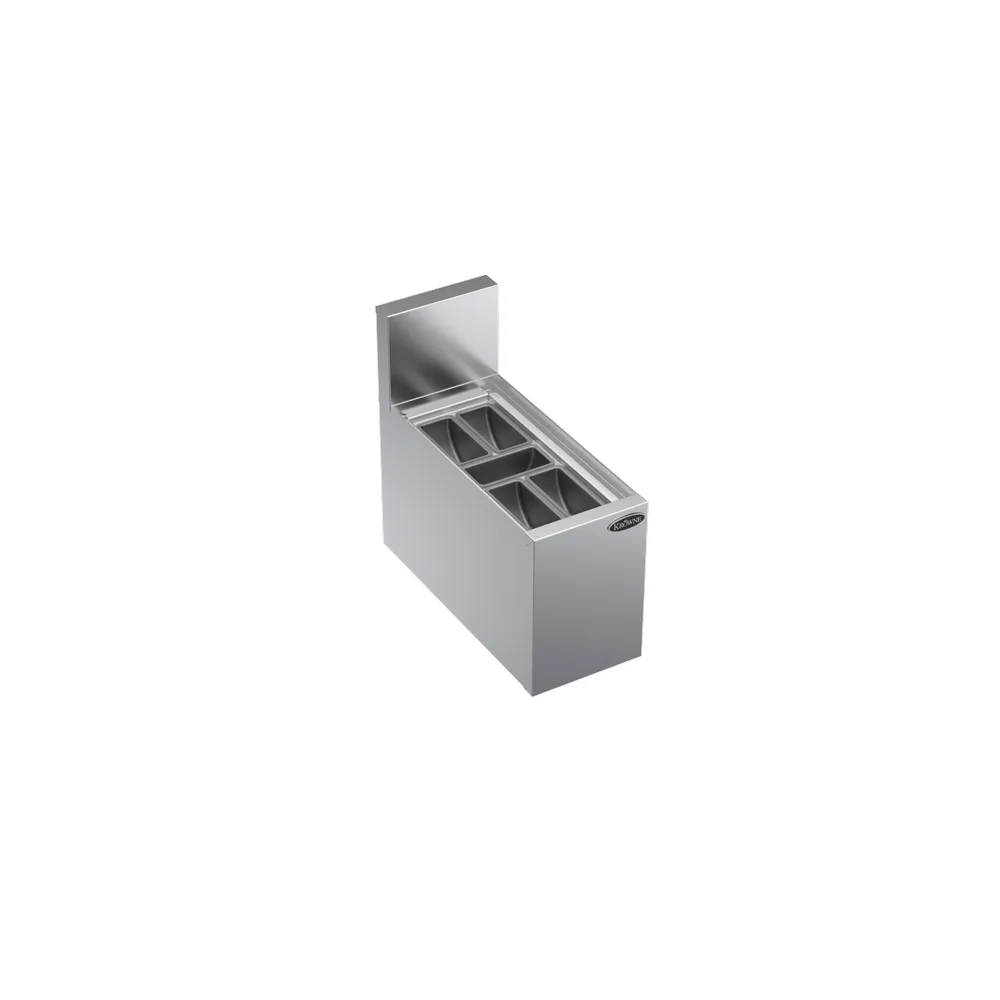 Krowne KR19-MG8 Garnish Bar, 8" x 18-1/2", 5 Cups + Pint, Ice Bin, 1" Drain, Stainless Steel, NSF