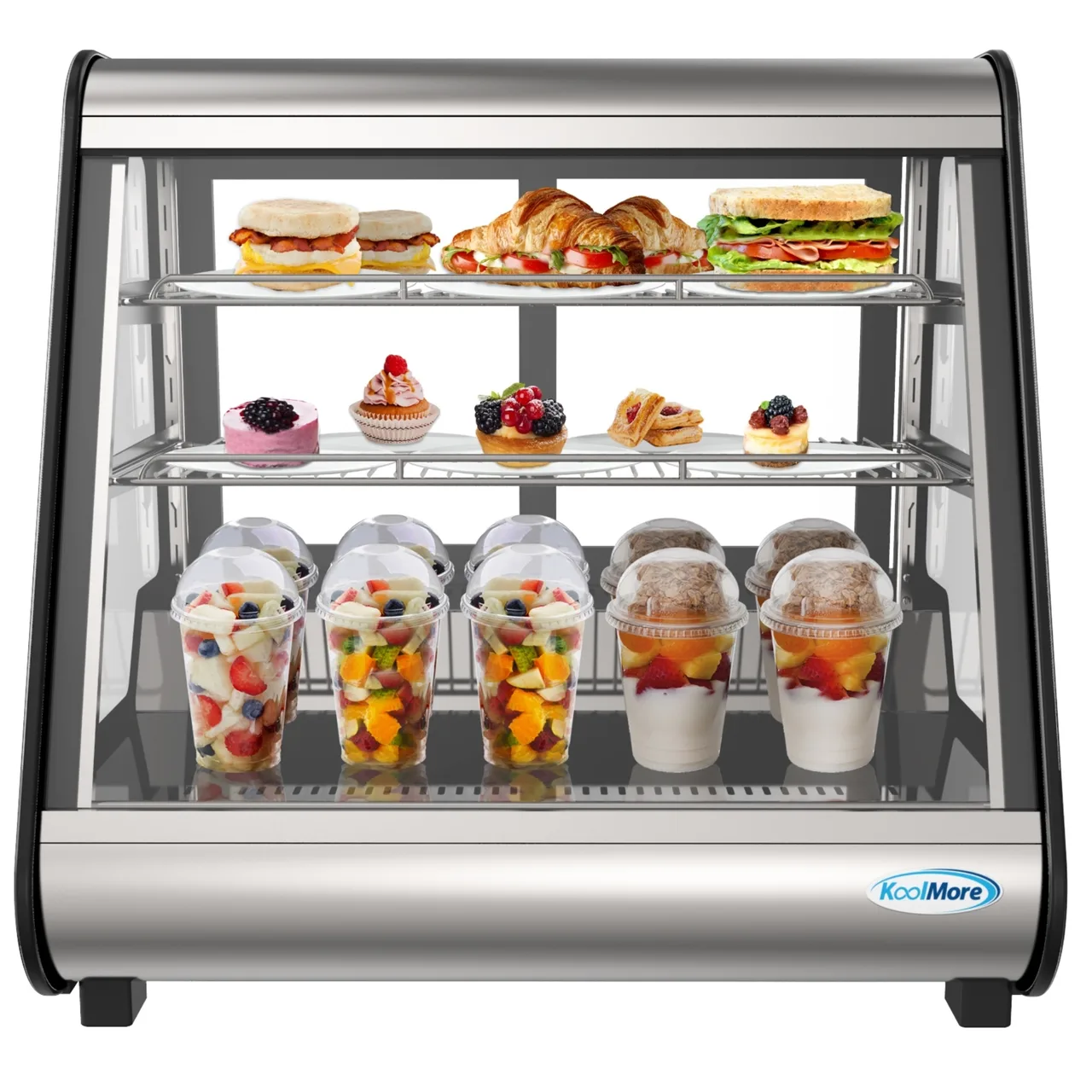 Koolmore CDC-4C-BK – 27" Refrigerated Display, 4.6 cu.ft., Silver Glass Doors, LED Light, 2 Shelves