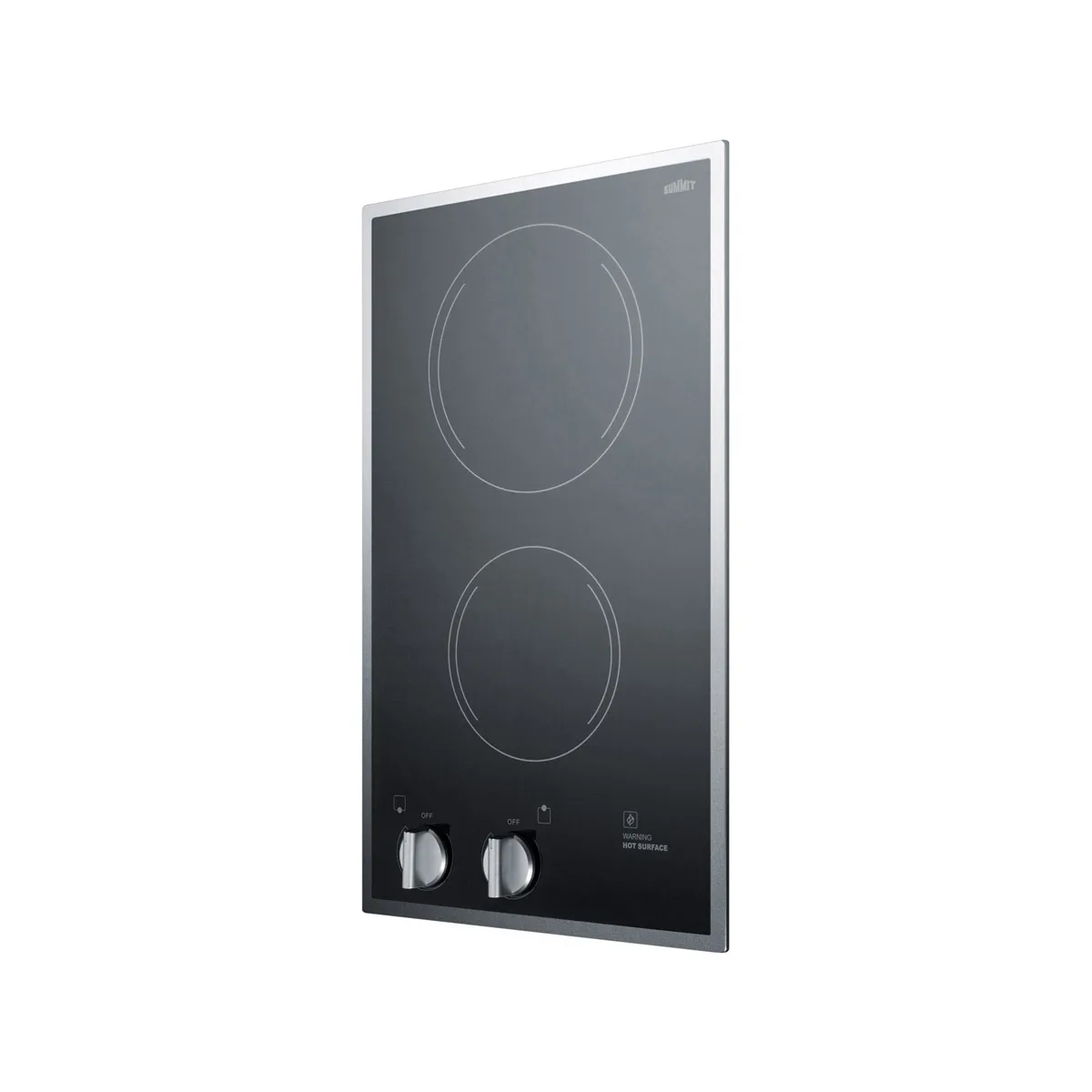 Summit CR2B12ST 12" Electric Radiant Cooktop w/ (2) Burners, Black Ceramic Glass and Stainless Steel Frame, 1.4 kW, 115v