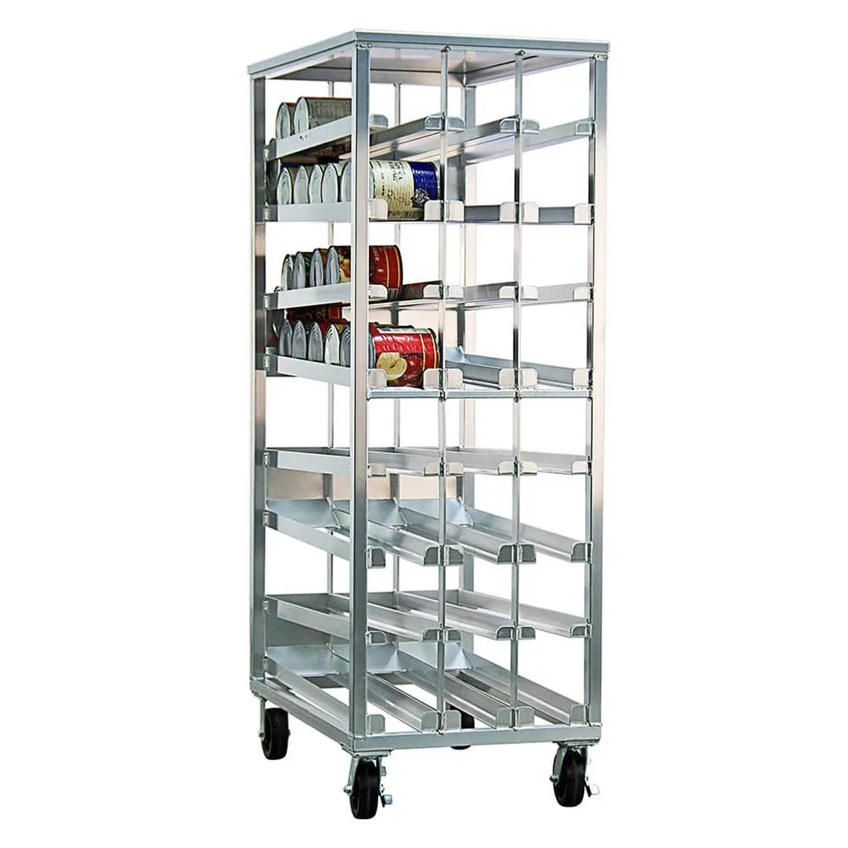 New Age 97294CK Aluminum Mobile First in First Out Can Rack with 156 #10 Cans Capacity