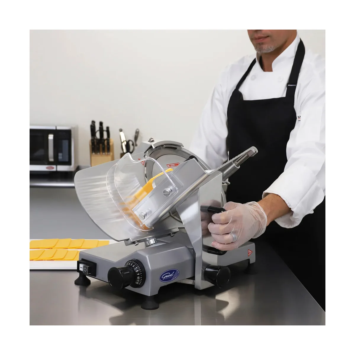 General GSE012 - Manual Gravity Feed Meat Slicer, 12" Blade, 1/3 HP Electric, 308 RPM, Anodized Aluminum, 250W, Belt Drive
