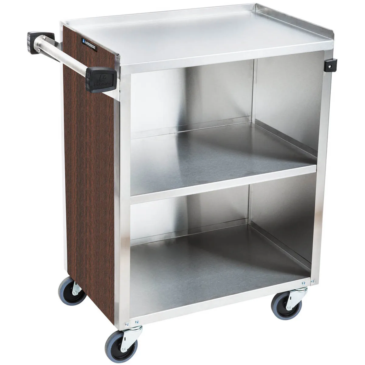 Lakeside 610 27" Stainless Steel 3 Shelf Bussing Cart w/ Enclosed Back & Sides