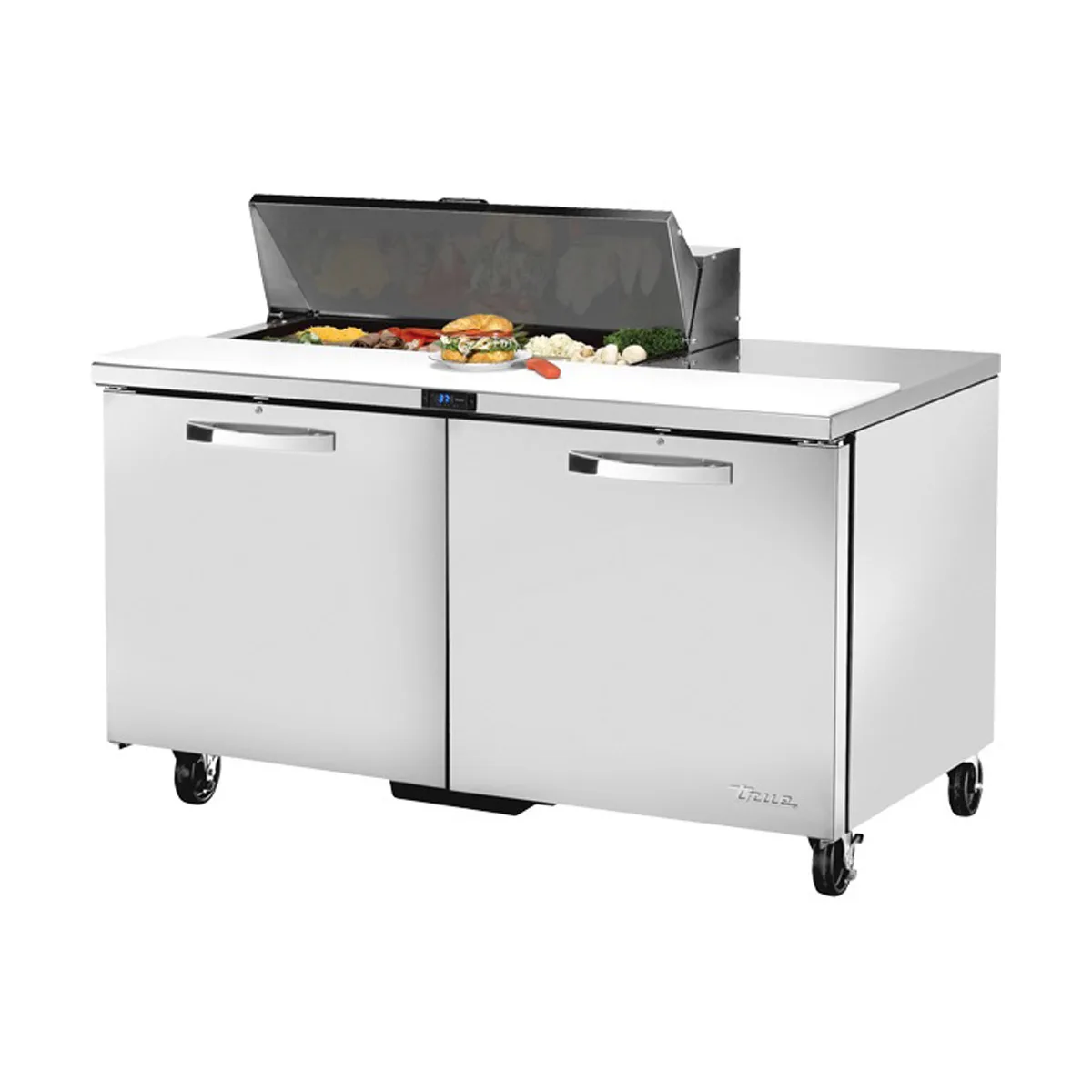 True TSSU-60-10-HC~SPEC3 60" Two Section Sandwich / Salad Prep Table w/ 2 Doors, 10 Pans