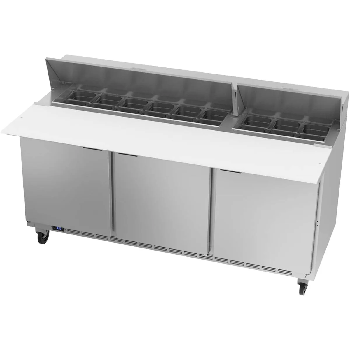 Beverage Air SPE72HC-18C 72" Three Section Sandwich/Salad Prep Table w/ 3 Doors, 18 pans, 20 cu. ft.