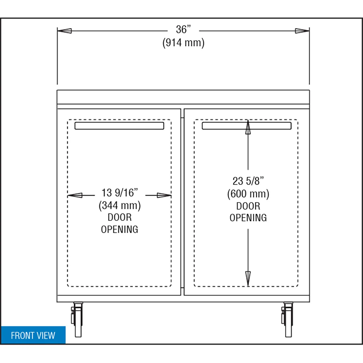 Continental Refrigerator SW36N 36" 2-Section WorkTop Refrigerator w/ 2 Doors, 10.3 cu. ft..