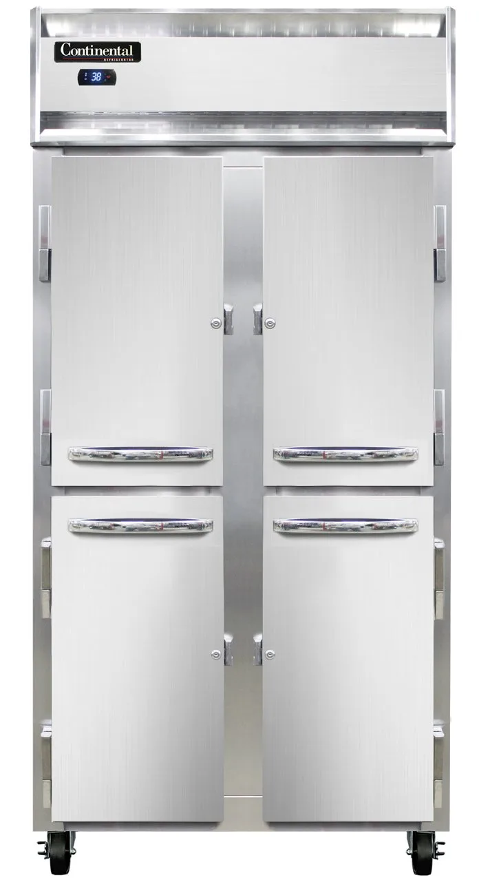 Continental Refrigerator 2RSESNSSHD 36" 2-Section Reach-In Refrigerator w/ 4 Solid Half Doors, All Stainless Steel, 24 cu.ft.