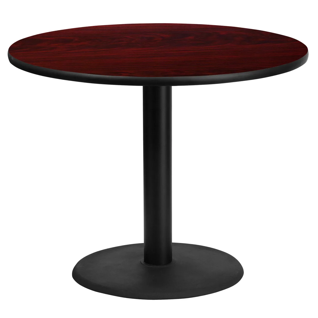 Flash Furniture XU-RD-36-MAHTB-TR24-GG 36" Round Mahogany Laminate Dining Table, Pedestal Base, Black PVC Edge