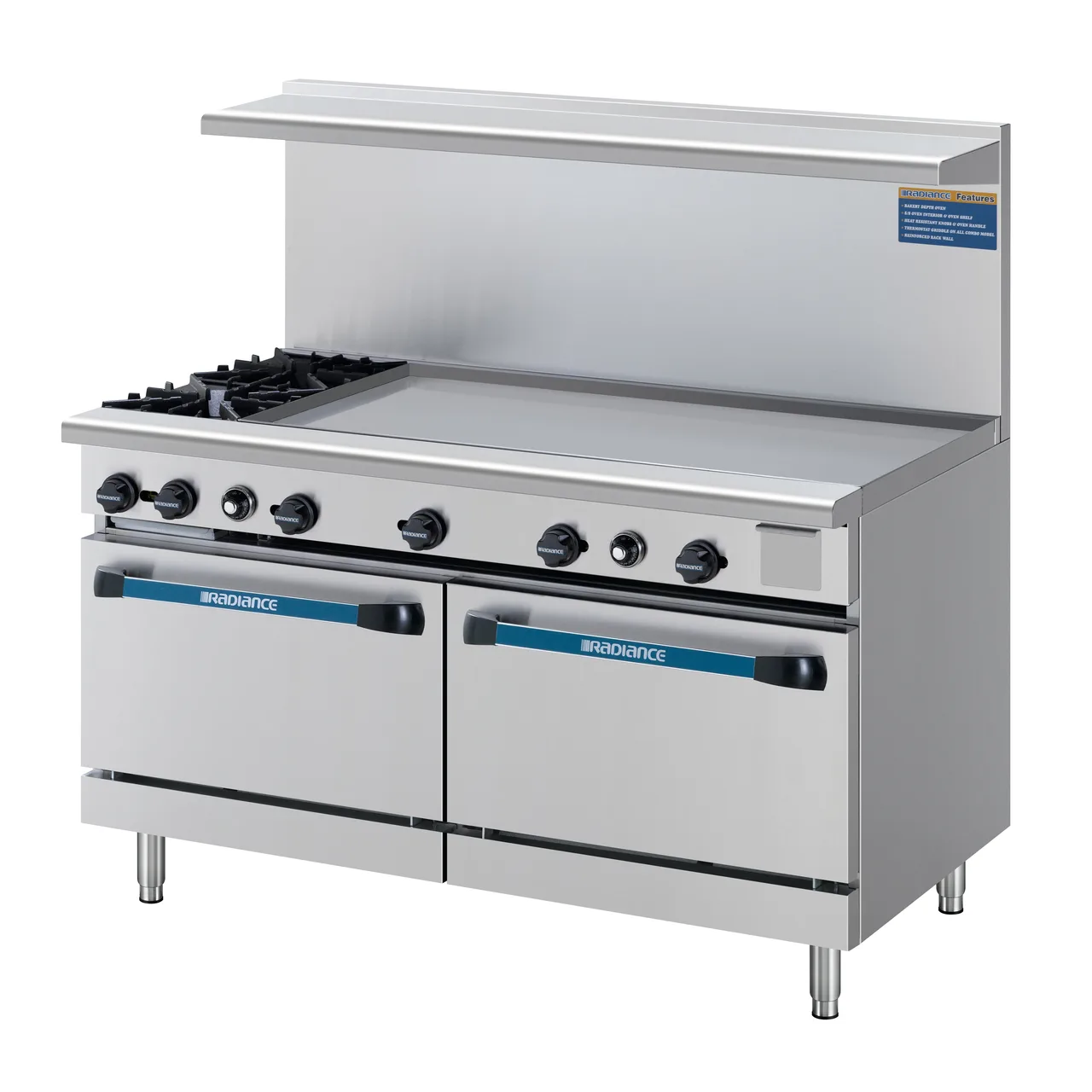 Turbo Air TARG-2B48G 60" Gas Restaurant Range w/ (2) Open Burners, 48" Griddle Right, (1) Standard Oven, 215.000 BTU