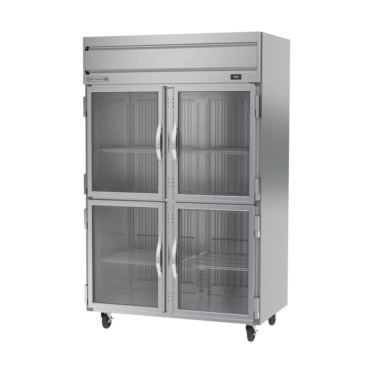 Beverage Air HRS2HC-1HG 52" 2-Section Reach-In Refrigerator w/ 4 Glass Half Doors, Top Mounted, 1/3 hp, 47 cu. ft.