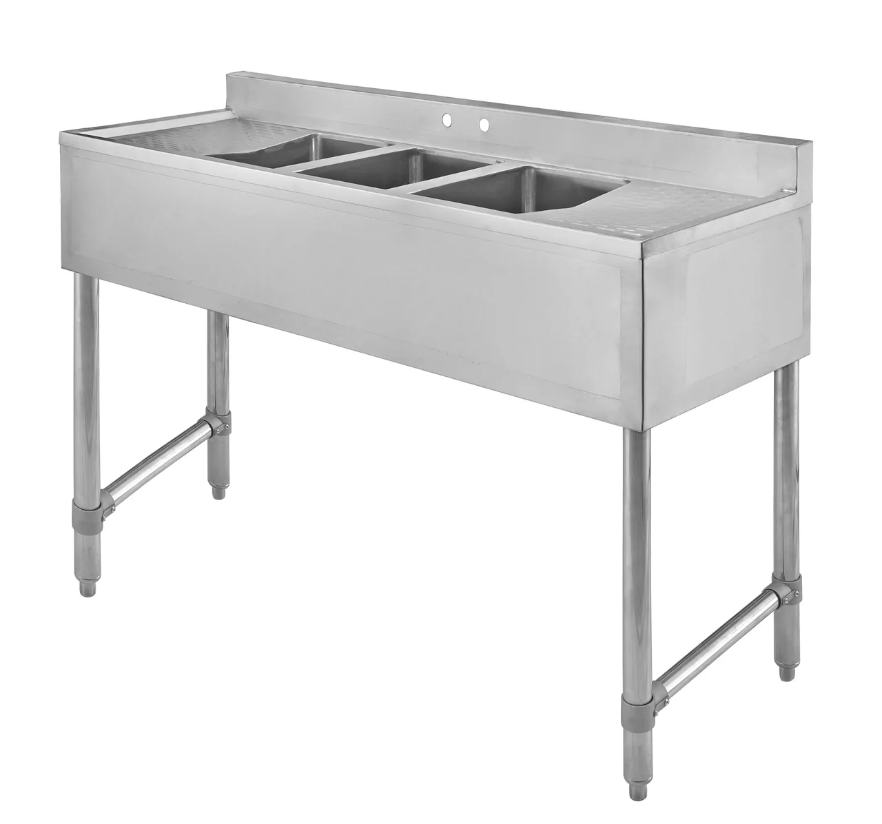 Klinger's Trading DEL32D 60" Three Compartment Sink, 10"W x 14"L Bowl With 2 Drainboards