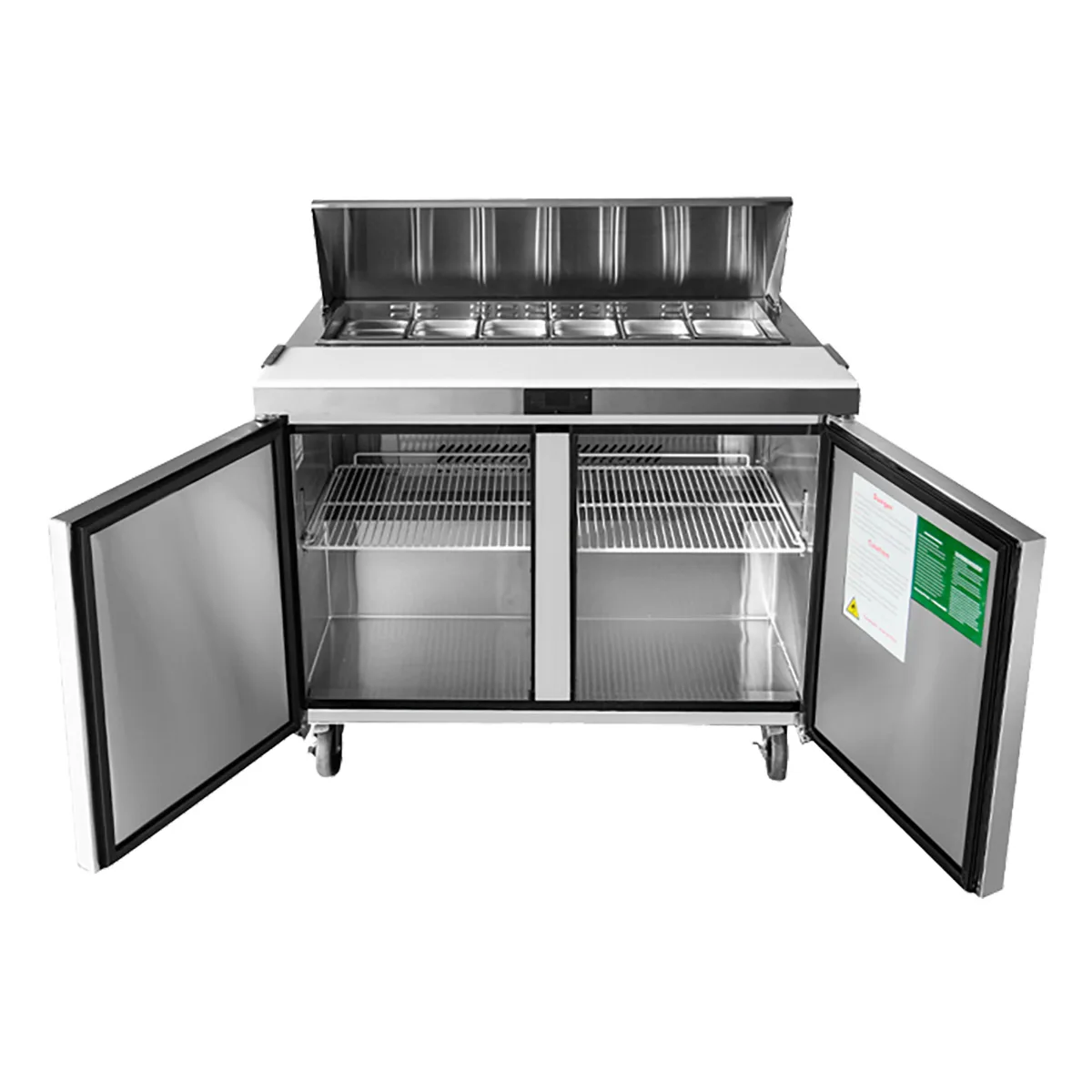 Atosa USA MSF8302GR 48“ Two Section Sandwich/Salad Prep Table w/ 2 Doors, 12 Pans, 13.4 cu. ft.