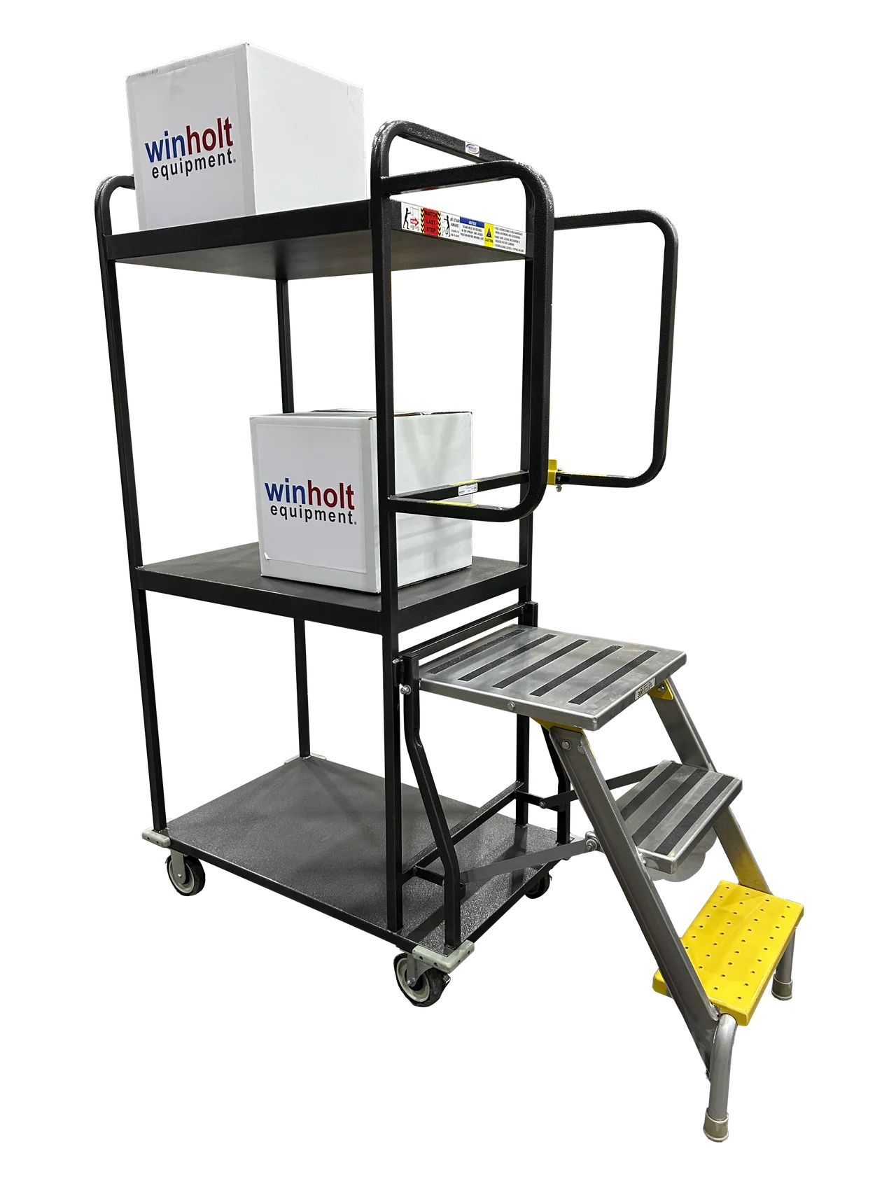 Winholt SC-3-2332-NHMLC-WM Rack, 24.75×60.5×70.8in, Steel Ladder Cart with 3 Shelves, Ladder, 5in Casters, NSF
