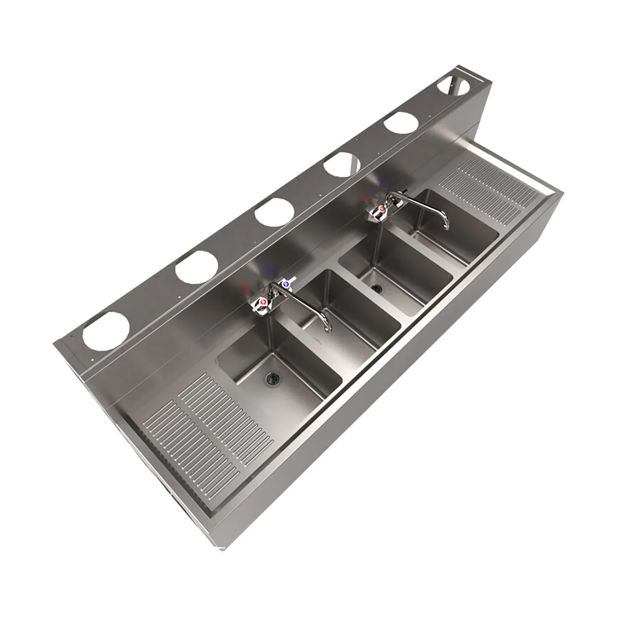 BK Resources UBDW-18-472TS Underbar Sink Units, 4 Compartment with 2 Drainboards