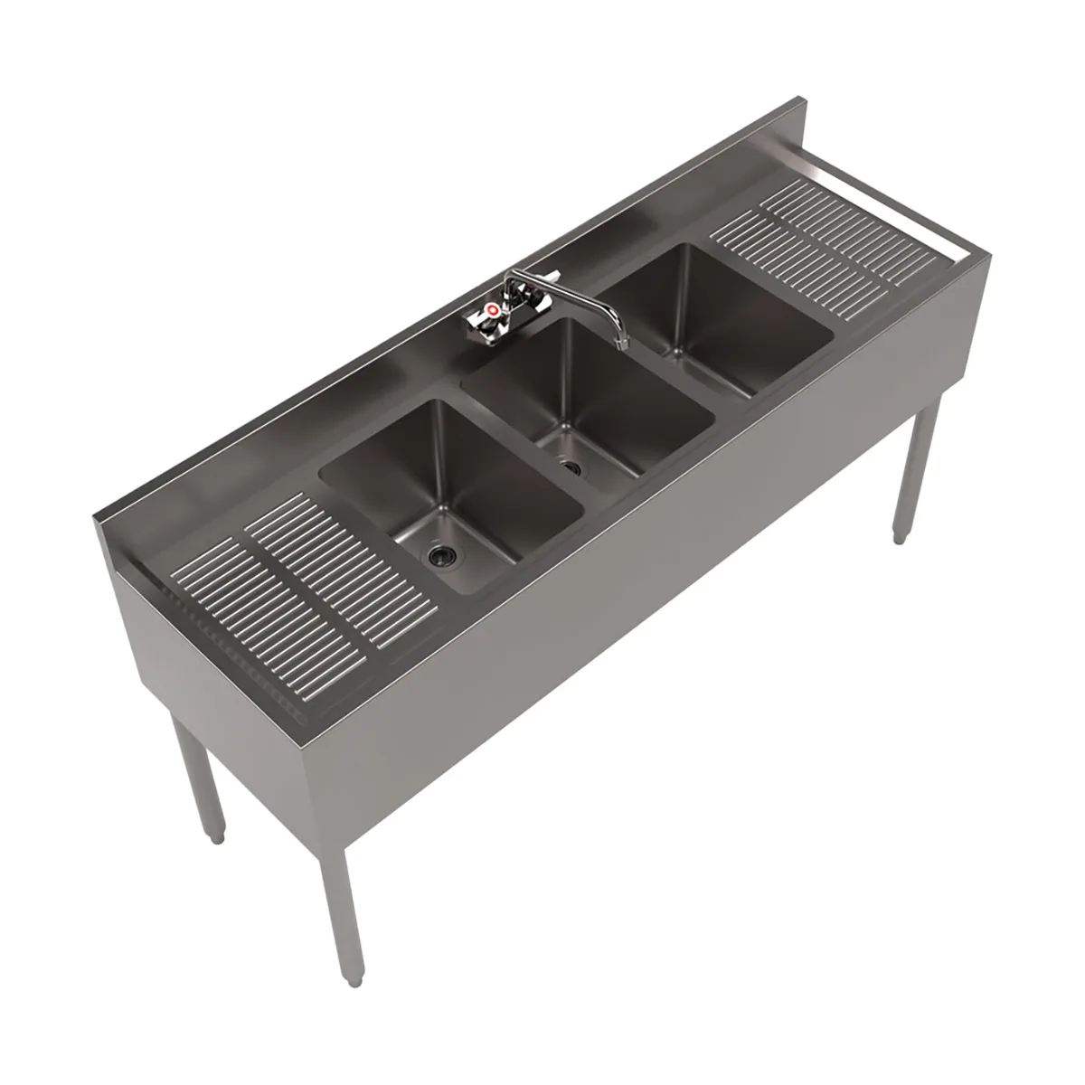 BK Resources BKUBW-360TS 60" Underbar Sink Units, 3 Compartment with 2 Drainboards