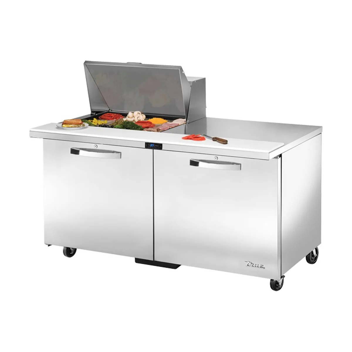 True TSSU-60-12M-B-HC~SPEC3 60" Mega Top Sandwich/Salad Prep Table w/ 2 Doors 12 Pans