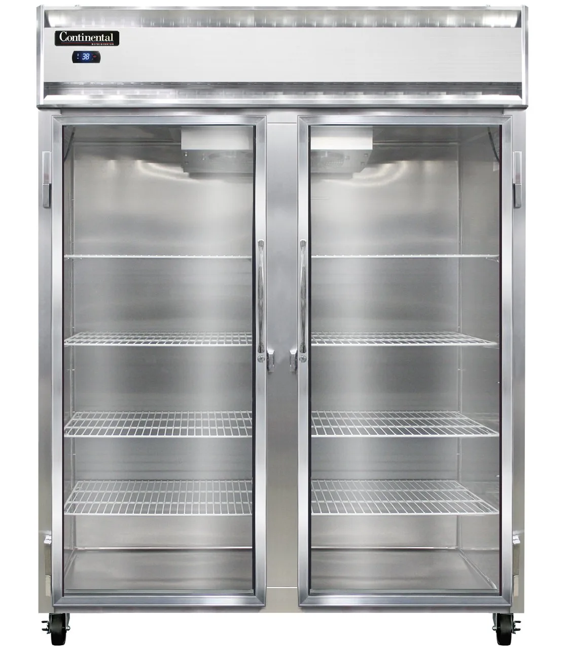 Continental 2RESNSAGD 57" 2-Section Reach-In Refrigerator w/ 2 Glass Doors, Stainless Steel Exterior, 40 cu.ft.