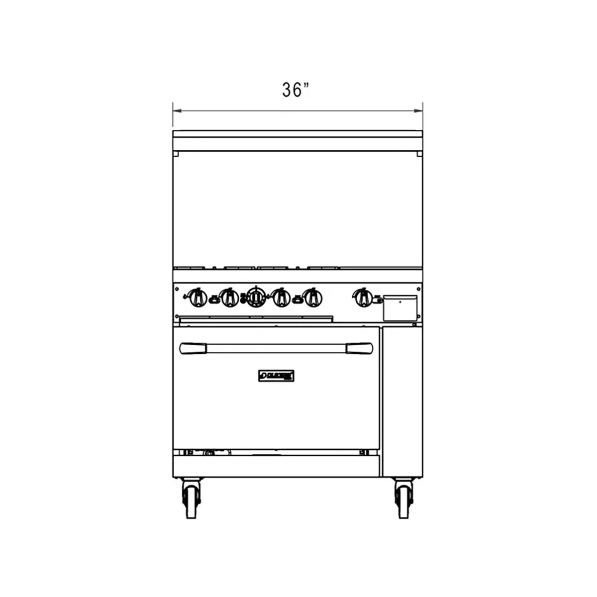 Dukers Appliance Co DCR36-4B12GM 36" Gas Restaurant Range w/ (4) Open Burners, 12" Griddle, (1) Standard Oven, 195.000 BTU 
