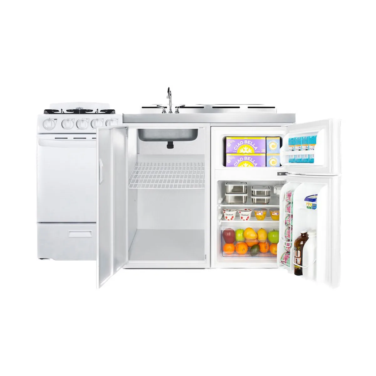 Summit ACK60GASW All-in-One Combo Kitchen, 58.63"W x 23.63"D x 42"H, with deep drawn sink