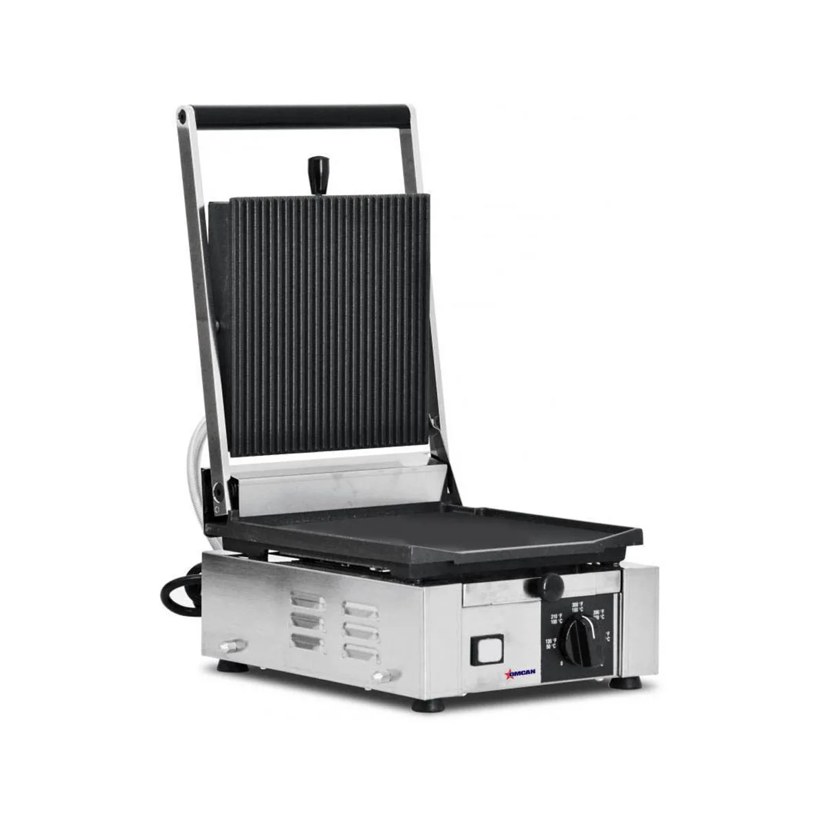 Omcan USA 11376 Single Sandwich Panini Grill w/ 9" x 10" Grooved & Smooth Plates, 120V