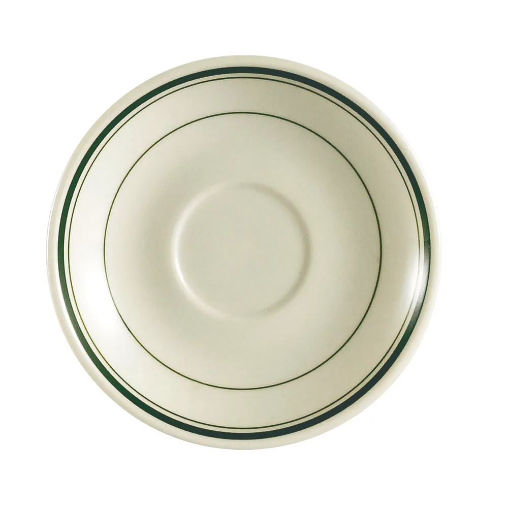 CAC China GS-36 Round Saucer 4" Dia x 3/4" H Stoneware Green Band Finish Dishwasher Safe - 1 Dozen