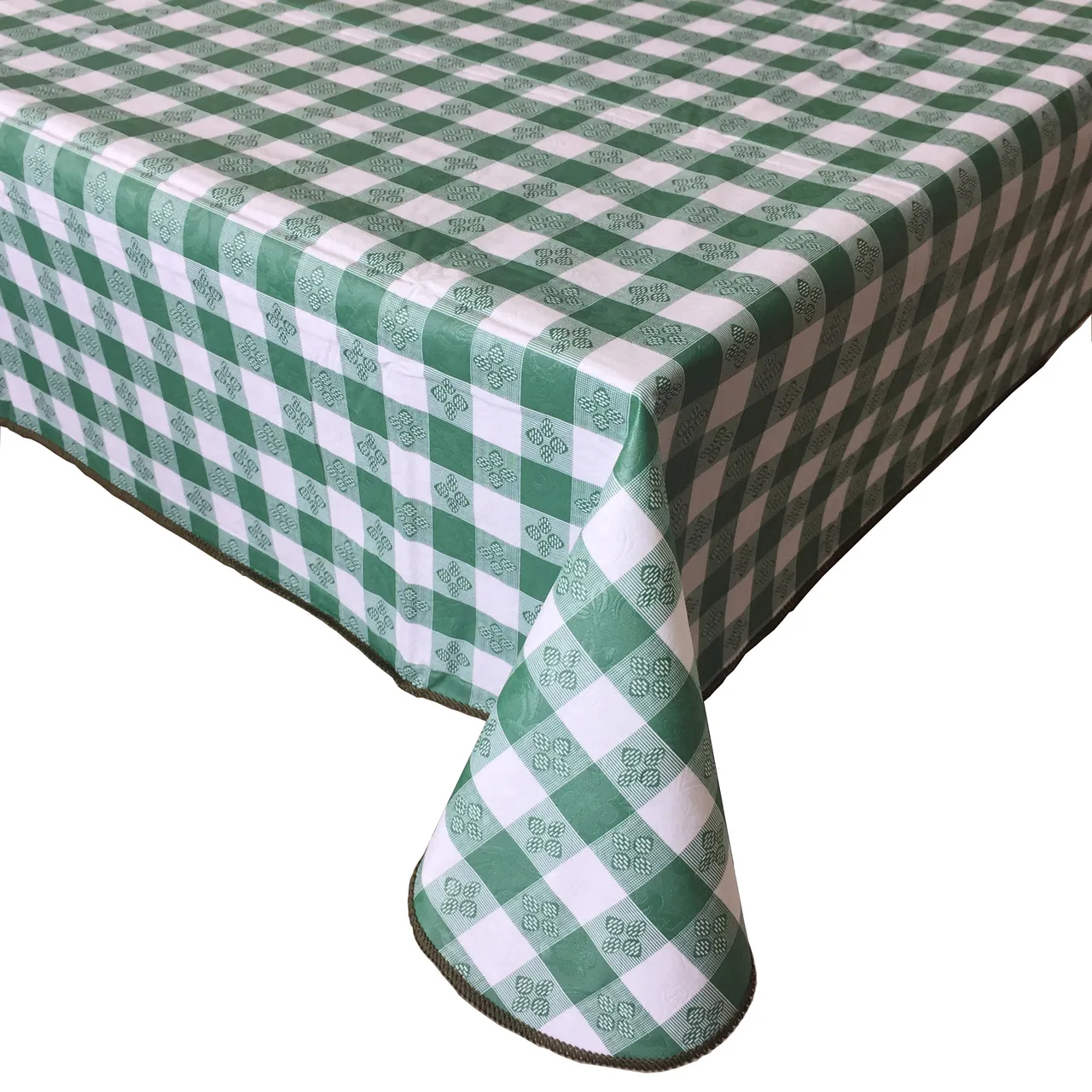 CAC China TCVG-7052G Throw Table Cover, 70" x 52" Vinyl Gingham Green, Tearing Resistant