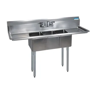 BK Resources BKS-3-1220-12-12T Three Compartment Sink, 60"W X 25-13/16"D X 39-3/4"H