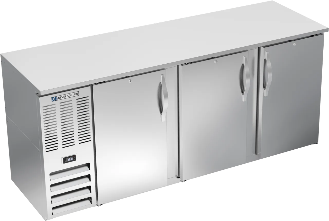 Beverage Air BBN78HC-F-S Bar Cooler, 78" W x 34" H, 21.7 Cu Ft, 3 Doors, 4½‑Barrel Kegs, R290 115V