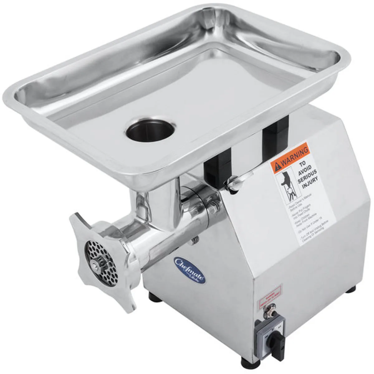 Globe CM12 Countertop Electric Meat Grinder – 1 HP, 250 lbs/hr, #12 Hub, 170 RPM, 1/4” & 5/16” Plates, Chefmate™ Chopper