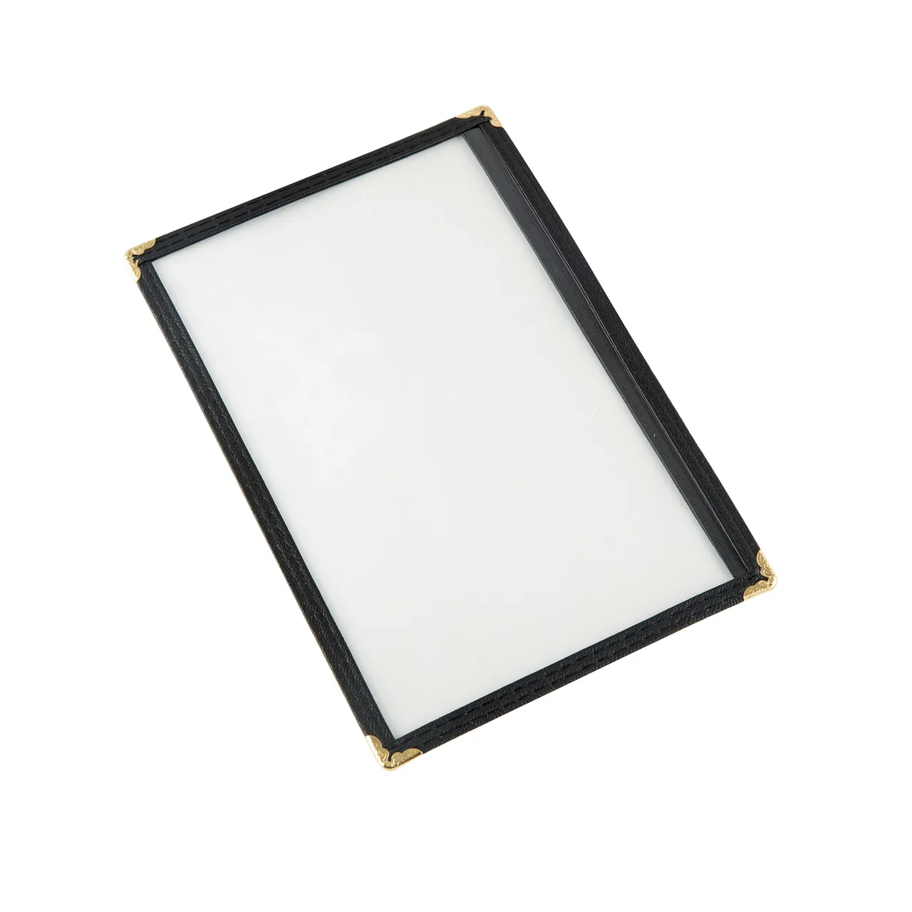CAC China MCP1-58BK Cover, 1-Pocket Vinyl, 8½" x 5½" Double‑Sided View, Brass Corners, Trim