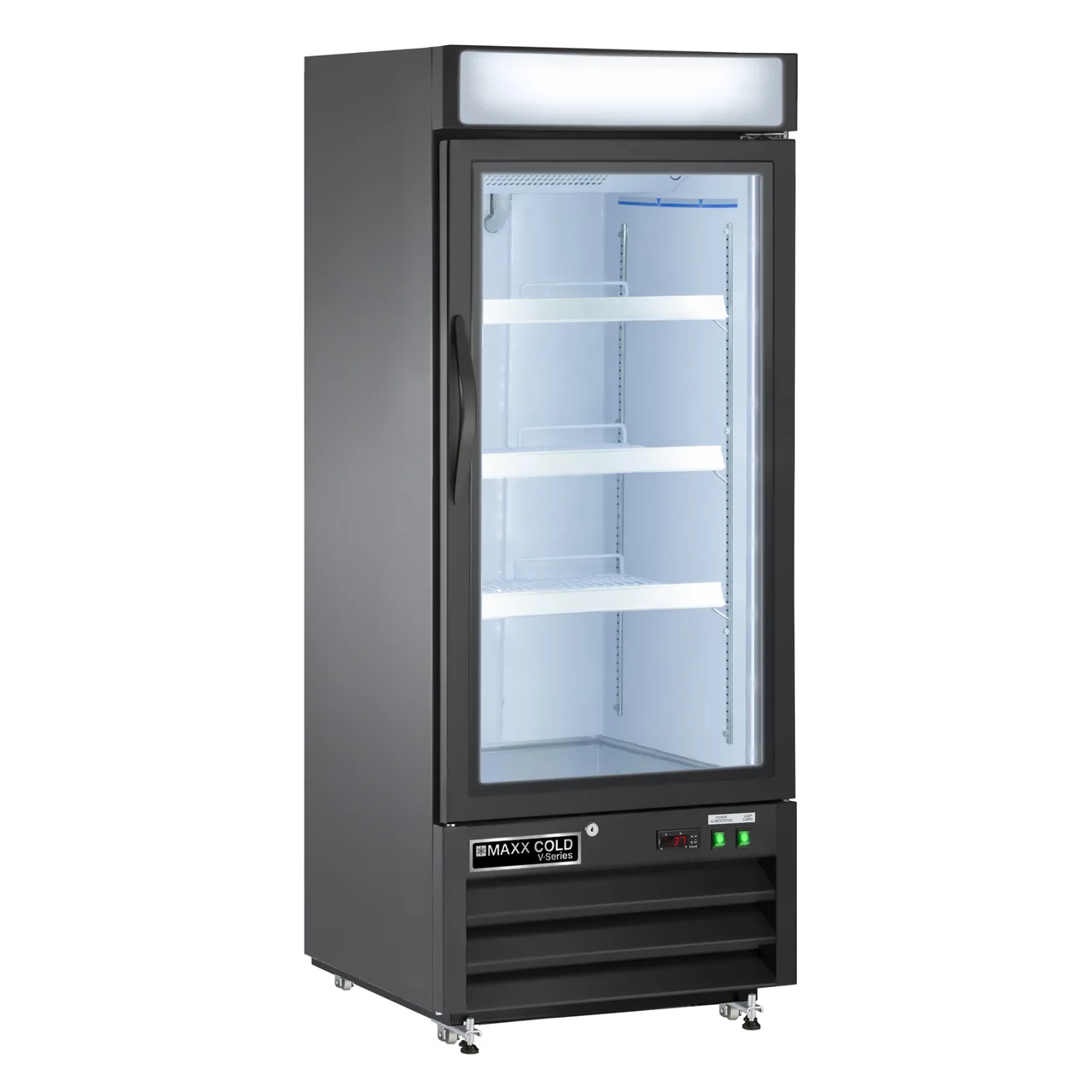 Maxx Cold MVMF12B - 25" Glass Door Freezer, 12 cu ft, Black Steel, Compressor, 3 Wire Shelves
