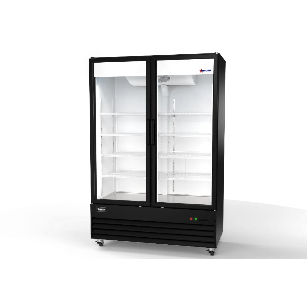 Omcan USA 50124 - 54" Two-Section Merchandiser Refrigerator, 35.5 cu.ft, Stainless Steel, Black, 115V