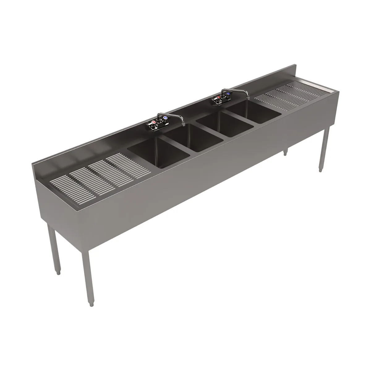 BK Resources UB4-18-496TS 96" Underbar Sink Units, 4 Compartment with 2 Drainboards