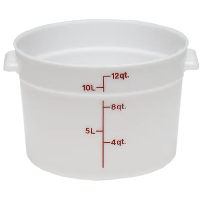 Cambro RFS12148 Round Container, 12 Qt 7‑12 Qt, 14‑7/8" Dia x 8‑3/8" H, Natural White Poly, NSF