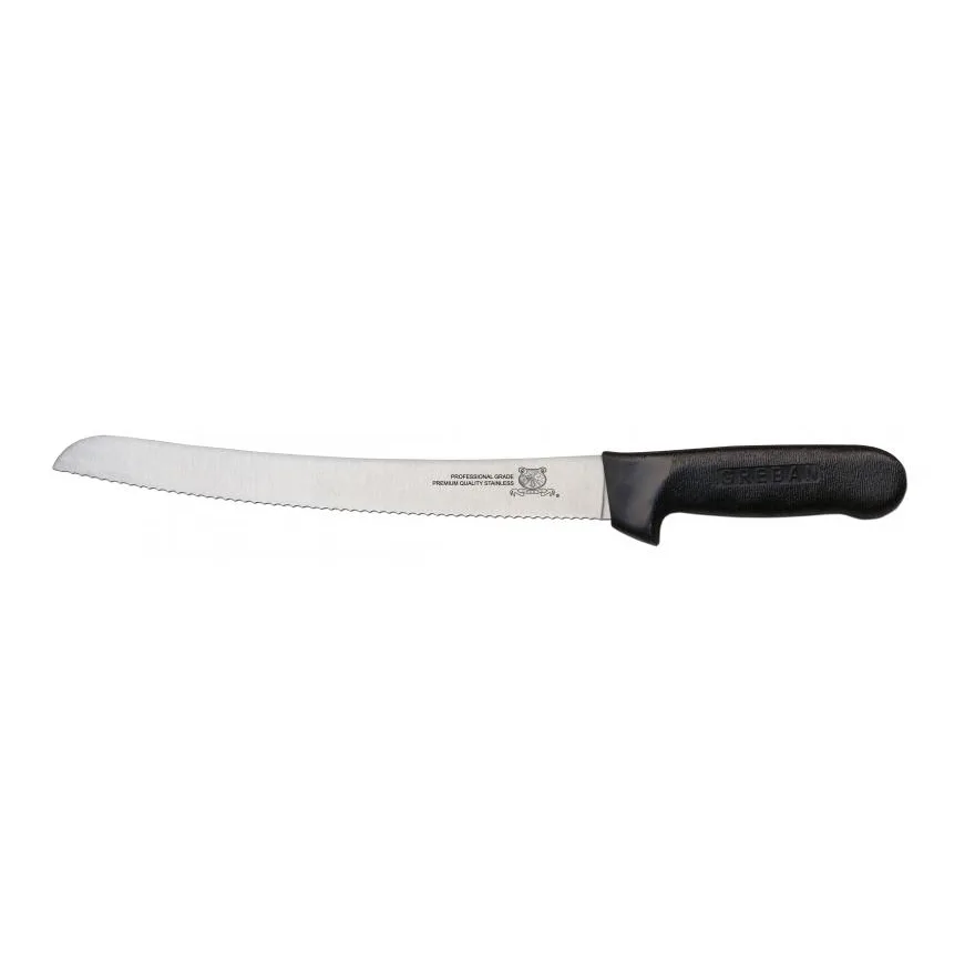 Omcan USA 12821 Slicing Knife – 10" Curved Blade, Stamped Style, Black Plastic Handle