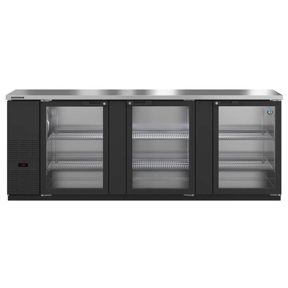 Hoshizaki BB95-G 95" Three Section 3 Swinging Glass Door Back Bar Cooler, 32.53 cu. ft.